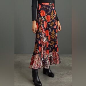 Anthropologie Nidhi Yasha Floral Ruffled Maxi Skirt Size S